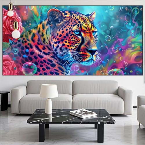 Diamond Painting Leopard Diamond Painting Erwachsene Groß xxl 90x250cm Diamant Malerei Blume Malen Nach Zahlen DIY Strass Kunst Mosaikherstellung Crystal Stickerei Malerei Kits für Home Dekor KM-219 von Generic