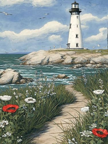 Diamond Painting Leuchtturm, Landschaft Diamond Painting Erwachsene Anfänger 5D DIY Full Runden Drill Diamant Strass Kristall Kreuzstich Stickerei Paint für Deko Schlaffür, Geschenke (40x55cm) -wyl6JI von Generic