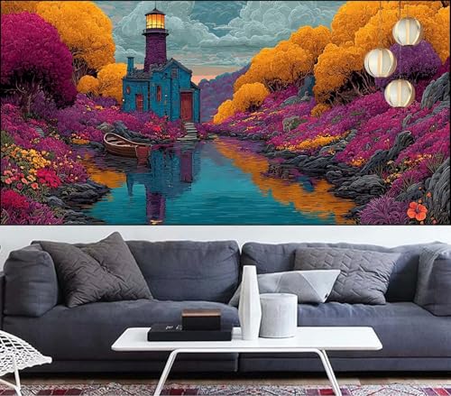 Diamond Painting Leuchtturm Diamant Painting Bilder Wald Malen Nach Zahlen Erwachsene DIY Mosaikherstellung Puzzle,Diamant Malerei Stickerei Kreuzstich set,Deko Geschenke für Frauen 90x250cm VQ-604 von Generic