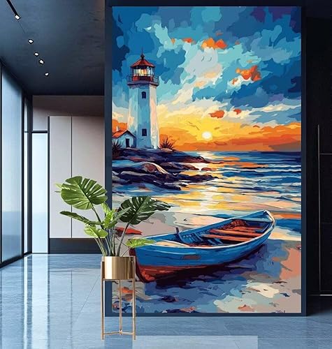 Diamond Painting Leuchtturm Diamond Painting Erwachsene Groß xxl 70x140cm Diamant Malerei Sonnenuntergang Malen Nach Zahlen DIY Mosaikherstellung Crystal Stickerei Malerei Kits,Dekor Gifts E540 von Generic