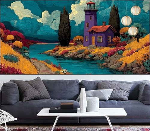 Diamond Painting Leuchtturm Diamond Painting Kinder Landschaft Diamant Malerei Anfänger Diamant Kunst Malerei Stickerei set,DIY Malen Nach Zahlen Bastelset Erwachsene Kristall Puzzle 100x300cm VQ-504 von Generic