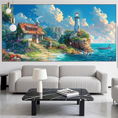 Diamond Painting Leuchtturm Diamont Painting Bilder Landschaft Malen Nach Zahlen Set für Kinder Erwachsene,5D Vollbohrung Crystal Bastelset Mädchen Mosaikherstellung,DIY Diamant Malerei 30x80cm KM-866 von Generic