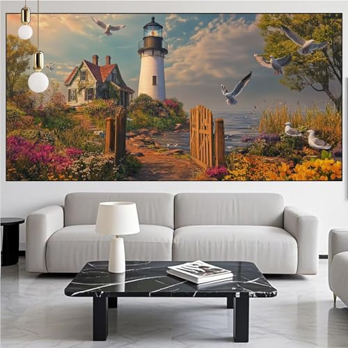 Diamond Painting Leuchtturm Diamont Painting Bilder Landschaft Malen Nach Zahlen Set für Kinder Erwachsene,Vollbohrung Crystal Bastelset Mädchen Mosaikherstellung,DIY Diamant Malerei 90x250cm KM-654 von Generic