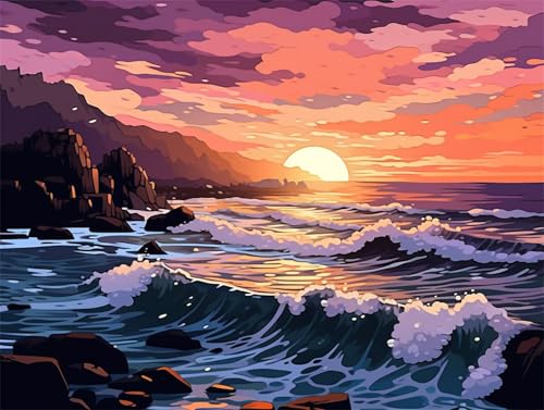 Diamond Painting Meer Diamond Painting Kinder Sonnenuntergang Diamant Bilder, DIY 5D Full Drill Diamant Malerei Mosaik Bastelset Erwachsene Cross Stickerei Mosaik Kits Deko Wohnzimmer 30x50cm G-175 von Generic