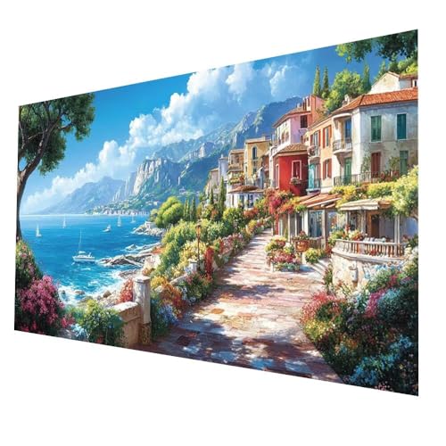 Diamond Painting Meerblick mit Diamond Painting Zubehör Set 80 x 40 CM, Diamant Malen Nach Zahlen Kleine Stadt, Diamant Cross Stitch Stickerei Bastelset Erwachsene für Zimmer Deko Geschenke model-3118 von Generic