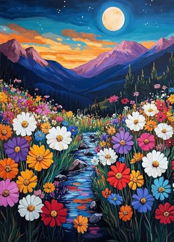 Diamond Painting Mond Diamant Painting Bilder Blumen Crystal Art 5D DIY Eckige Steine Diamant Malerei Cross Stitch Stickerei Basteln Erwachsene für Home Zimmer Deko, Geschenke (90x120cm) -bby2507MX von Generic