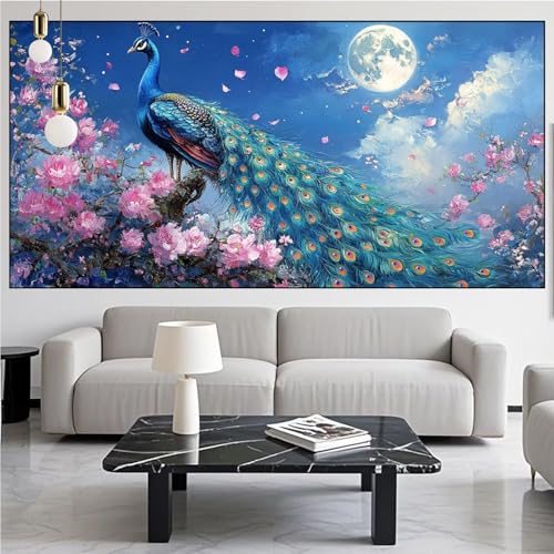 Diamond Painting Pfau Diamond Painting Erwachsene Groß xxl 90x250cm Diamant Malerei Mond Malen Nach Zahlen DIY Strass Kunst Mosaikherstellung Crystal Stickerei Malerei Kits für Home Dekor Gifts KM-909 von Generic