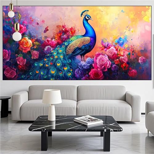 Diamond Painting Pfau Diamont Painting Bilder Blume Malen Nach Zahlen Set für Kinder Erwachsene,5D Vollbohrung Crystal Bastelset Mädchen Mosaikherstellung,DIY Diamant Malerei,Gifts 100x300cm KM-908 von Generic
