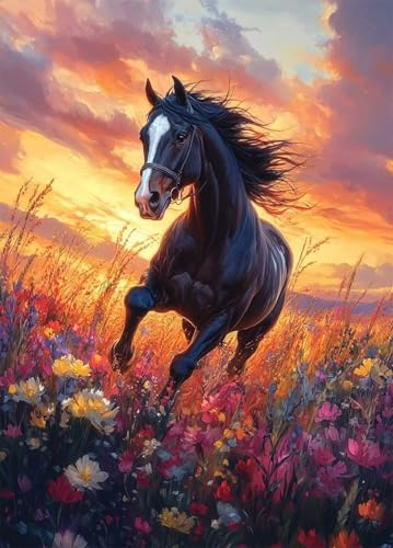 Diamond Painting Pferd Diamant Painting Bilder Wiese Crystal Art 5D DIY Eckige Steine Diamant Malerei Cross Stitch Stickerei Basteln Erwachsene für Home Zimmer Deko, Geschenke 90x120cm -bby250709 von Generic