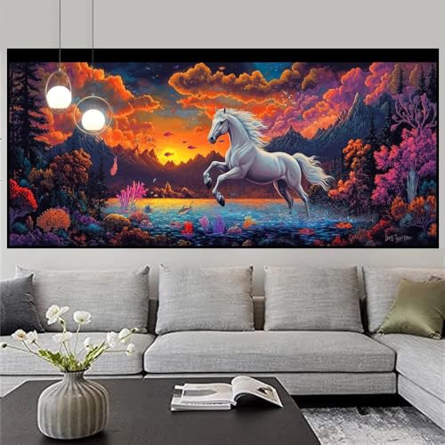 Diamond Painting Pferd Diamond Painting Erwachsene Groß xxl 40x80cm Diamant Malerei Bilder Wald DIY 5D Eckige Steine Strass Kristall Stickerei Kreuzstich Leinwand Basteln Home Schlafzimmer Dekor z661f von Generic
