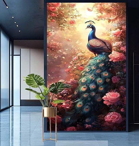 Diamond Painting Pfingstrose Diamont Painting Bilder Pfau Malen Nach Zahlen Set für Kinder Erwachsene,5D Voll Crystal Bastelset Mädchen Mosaikherstellung,DIY Diamant Malerei für Geschenke 30x60cm E777 von Generic