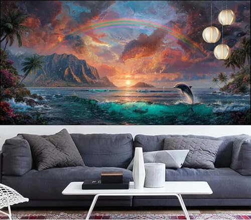 Diamond Painting Regenbogen Diamond Painting Kinder Delphin Diamant Malerei Anfänger Diamant Kunst Malerei Stickerei set,DIY Malen Nach Zahlen Bastelset Erwachsene Kristall Puzzle 100x300cm VQ-594 von Generic