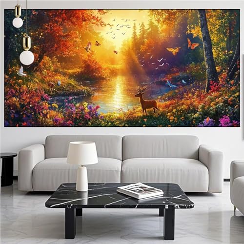Diamond Painting Reh Diamond Painting Erwachsene Groß xxl 90x250cm Diamant Malerei Wald Malen Nach Zahlen DIY Strass Kunst Mosaikherstellung Crystal Stickerei Malerei Kits für Home Dekor Gifts KM-911 von Generic