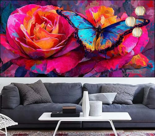 Diamond Painting Rose Diamant Painting Bilder Schmetterling Malen Nach Zahlen Erwachsene DIY Mosaikherstellung Puzzle,Diamant Malerei Stickerei Kreuzstich set,Deko Geschenke für Frauen 70x200cm VQ-352 von Generic