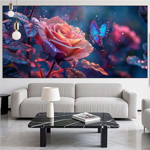 Diamond Painting Rose Diamont Painting Bilder Schmetterling Malen Nach Zahlen Set für Kinder Erwachsene,5D Vollbohrung Crystal Bastelset Mädchen Mosaikherstellung,DIY Diamant Malerei 100x300cm KM-916 von Generic