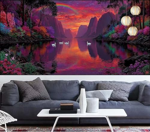 Diamond Painting Schwan Diamond Painting Kinder Wald Diamant Malerei Anfänger Diamant Kunst Malerei Stickerei set,DIY Malen Nach Zahlen Bastelset Erwachsene Kristall Puzzle,Geschenke 100x300cm VQ-381 von Generic