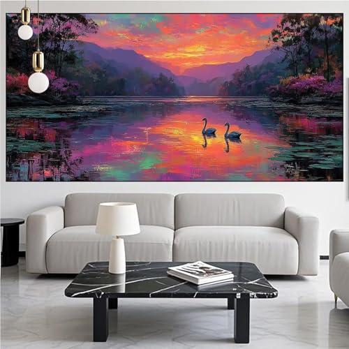 Diamond Painting Schwan Diamont Painting Bilder Landschaft Malen Nach Zahlen Set für Kinder Erwachsene,5D Vollbohrung Crystal Bastelset Mädchen Mosaikherstellung,DIY Diamant Malerei 60x120cm KM-520 von Generic