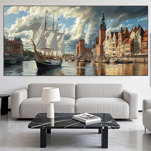 Diamond Painting Segelboot Diamond Painting Erwachsene 40x100cm Diamant Malerei Stadt Malen Nach Zahlen DIY Strass Kunst Mosaikherstellung Crystal Stickerei sets für Home Wand Dekor Geschenke XD235 von Generic