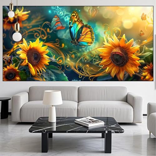 Diamond Painting Sonnenblume Diamond Painting Erwachsene Groß xxl 90x250cm Diamant Malerei Schmetterling Malen Nach Zahlen DIY Strass Kunst Mosaikherstellung Crystal Stickerei Malerei Kit,Dekor KM-631 von Generic