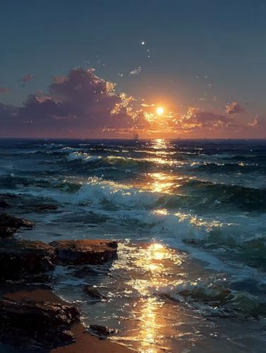 Diamond Painting Sonnenuntergang, Diamond Painting Erwachsene Strand, 5D Diamant Malerei Basteln Set für Anfänger, DIY Eckige Full Drill Diamant Malerei Set, für Home Wand Décor, 90x120cm K-5612 von Generic