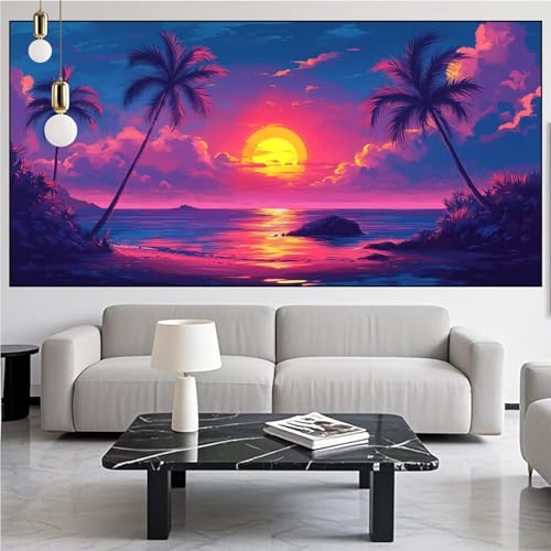 Diamond Painting Sonnenuntergang Diamond Painting Erwachsene Groß xxl 100x300cm Diamant Malerei Ägäisches Meer Malen Nach Zahlen DIY Strass Kunst Mosaikherstellung Crystal Stickerei Malerei Kit KM-617 von Generic