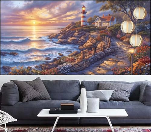 Diamond Painting Sonnenuntergang Diamond Painting Kinder Leuchtturm Diamant Malerei Anfänger Diamant Kunst Malerei Stickerei,Malen Nach Zahlen Bastelset Erwachsene Kristall Puzzle 100x300cm QL-831 von Generic