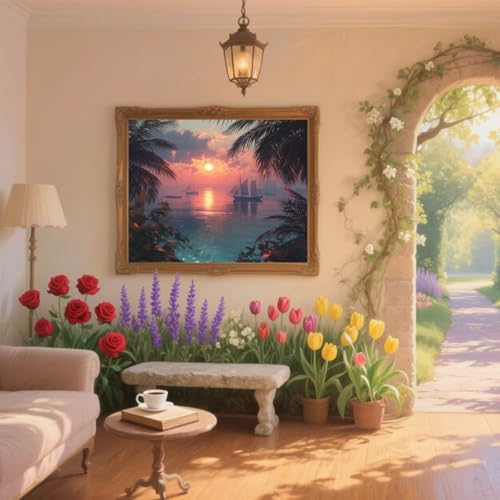Diamond Painting Sonnenuntergang Diamond Painting Kinder Ozean Diamant Kunst Bilder Anfänger Diamant Malerei Stickerei Kreuzstich DIY Malen Nach Zahlen Mosaikherstellung,Dekor Geschenke 80x120cm ZQ554 von Generic