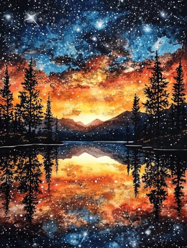 Diamond Painting Sternenhimmel 5D Diamond Painting Zubehör See Diamant Bilder Basteln Erwachsene Zubehör Groß xxl Eckige Steine Kit Daiments Cross Stickerei Kunsthandwerk, Home Décor 100x150cm h-351 von Generic
