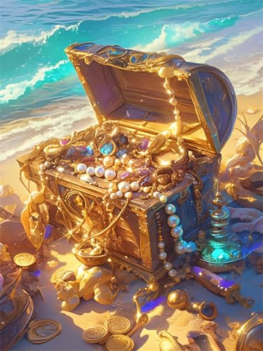 Diamond Painting Strand Diamond Painting Kinder 45x60cm Diamant Malerei Bilder Schatz, DIY Vollbohrer Diamanten Malerei Stickerei Kreuzstich Malerei Bastelset Kits, Geschenk Mädchen 9 jahre z25-t von Generic