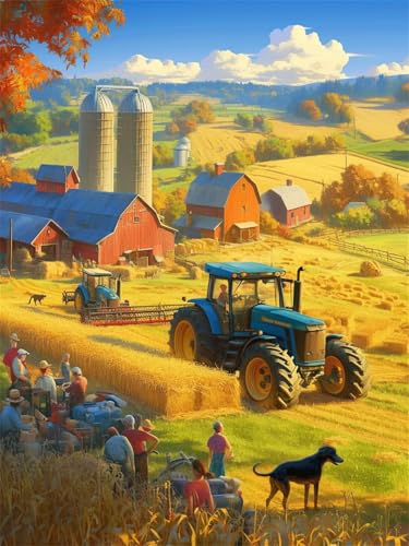 Diamond Painting Traktor Diamond Painting Kinder 70x90cm Diamant Malerei Bilder Herbst, DIY Vollbohrer Diamanten Malerei Stickerei Kreuzstich Malerei Bastelset Kits, Geschenk Mädchen 9 jahre z71-t von Generic