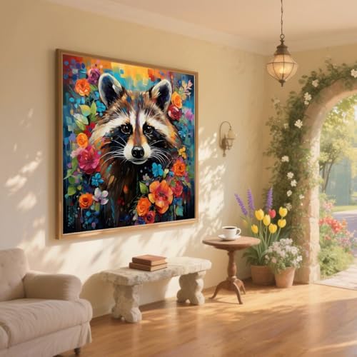 Diamond Painting Waschbär Diamond Painting Kinder Blume Diamant Kunst Bilder Anfänger Diamant Malerei Stickerei Kreuzstich DIY Malen Nach Zahlen Mosaikherstellung,Dekoration Geschenke 50x70cm ZQ432 von Generic