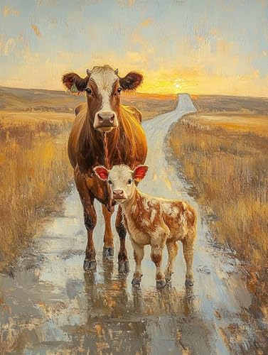 Diamond painting Erwachsene Groß xxl 100x135cm, Bricolage Diamant Painting bilder Ochse Strasssteine Embroidery Kit, Sonnenuntergang Volldiamant Edelsteine Leinwand Cross Stitch Kit Wanddeko ZSH03490 von Generic