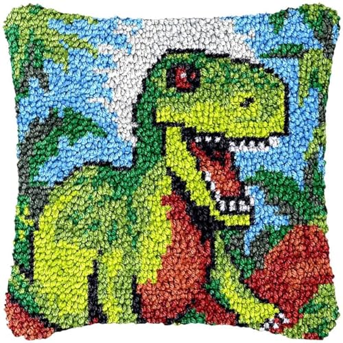 Dinosaurier-Knüpfhaken-Kissenbezug-Set für DIY-Kissen, Kreuzstich, Häkeln, Haken, Knüpfhaken, Kissenbezug, Teppich-Sets mit vorgedrucktem Segeltuch, Häkelgarn, Handarbeiten, 43,2 x 43,2 cm Dinosaurier-Knüpfhaken-Kissenbezug-Set für DIY-Kissen, Kreuzstich, Häkeln, Haken, Knüpfhaken, Kissenbezug, Teppich-Sets mit vorgedrucktem Segeltuch, Häkelgarn, Handarbeiten, 43,2 x 43,2 cm von Generic