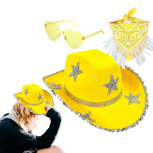 Disco Cowboyhut – 3 x Strass-Stern-Quaste, Bandana, lustiger Cowgirl-Hut, Halloween-Party-Kostüm für Disco-Partys von Generic