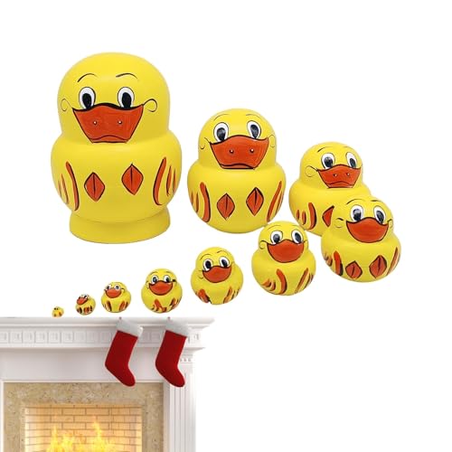 Doll | 10 Stück gelbe Entenpuppen aus Holz | Büro-Ornament für Schränke, Wohnzimmer, Regale, Schreibtische, russische Puppen, gelbe Enten, 10 Stück gelbe Duck aus Holz, russische Puppen | Bur von Generic