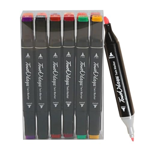 Doppelkopf-Marker – Schnell trocknender Marker für Studenten | Set mit 12 Farben, Stift, große Kapazität, Schulmaterial, verblasst nicht, zum Zeichnen und von Generic