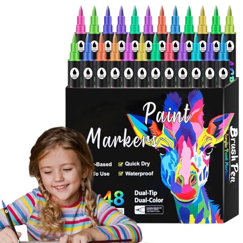 Doppelseitige Marker - Doppelspitzen-Kunstmarker, Marker in lebendigen Farben | Zweifarbiger Doppelkopf-Marker 24/48/72, professionelle Skizzen und Farben, Material von Generic