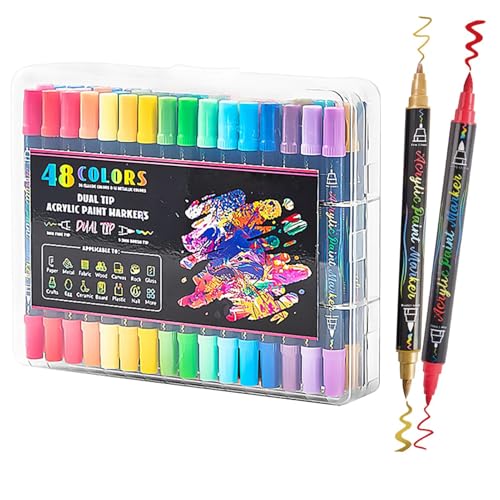 Doppelseitige Marker: Feine tägliche Spitze, Pinselstift-Set | Acrylmarker mit 48 Farben zum Zeichnen und Handarbeiten, perfekt für Kinder und Erwachsene, Verwendung auf Vidri Doppelseitige Marker: Feine tägliche Spitze, Pinselstift-Set | Acrylmarker mit 48 Farben zum Zeichnen und Handarbeiten, perfekt für Kinder und Erwachsene, Verwendung auf Vidri von Generic