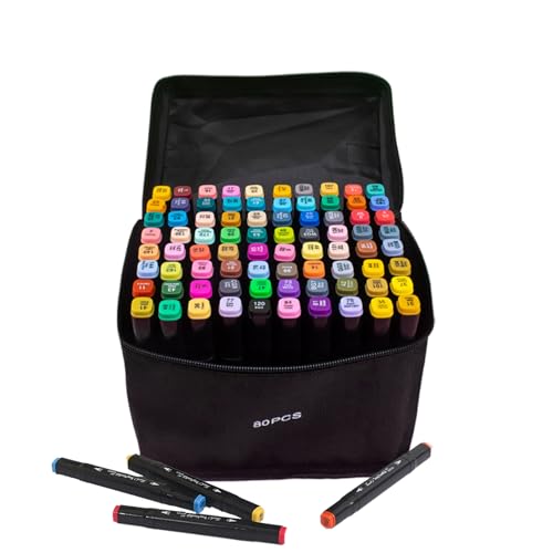Doppelspitzen-Markierer-Set: Mal- und Zeichenmarker, kreative Zeichenstifte, feine Signale und Pinsel | Permanentmarker mit nachfüllbarem Etui von Generic