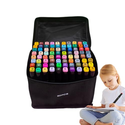 Doppelspitzenmarkierungen Set - Permanent Marker Pens Kit, Fine & Pinselspitzenmarkierungen | Zeichnen von Kunstzubehör mit Tragetasche, professionelle Malvorlagenwerkzeuge für Journaling, Skizzieren, von Generic