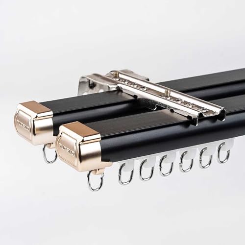Doppelte Vorhangschiene gardinenschiene 2-läufig Deckenschiene Gardinen Schienensystem vorgebohrt mit Deckenbefestigung for Fenster Dusch Vorhänge Raumteiler(Black,3.8m(12.5ft)) von Generic