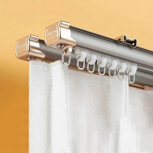 Doppelte Vorhangschiene gardinenschiene 2-läufig Deckenschiene Gardinen Schienensystem vorgebohrt mit Deckenbefestigung for Fenster Dusch Vorhänge Raumteiler(Gold,5.4m(17.7ft)) von Generic