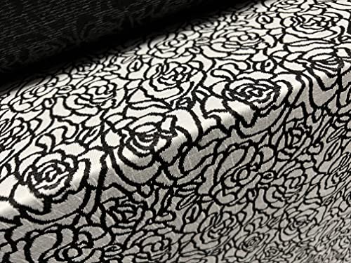 Doppelter Jersey-Strickstoff, Meterware, Rose Line Art Jacquard, Schwarz / Weiß von Generic