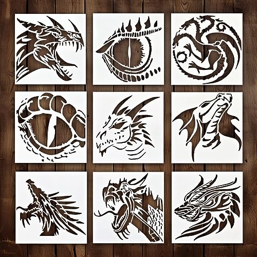 Drachen-Schablone, inspirierende Fantasy-Azteken-japanische tolle Graffiti-Schablonen zum Malen auf Holz, Glas, Wand, Stein, Stoff, Leinwand, Glaswaren, chinesisches keltisches Drachen-Design von Generic