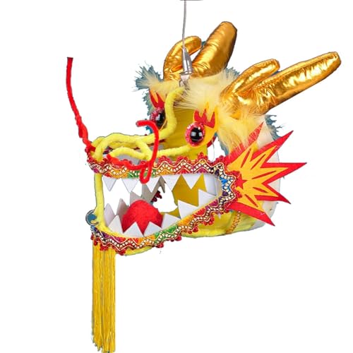 Dragon Dance Head Chinese New Year Performance Props for Halloween Christmas - 4 Colors Broken-Resistant Dragon Head(Yellow) von Generic