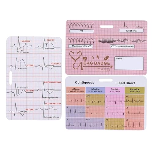 EKG-Abzeichen, 3 EKG-Abzeichenkarten. EKG-Abzeichenkarten. Pflege-Referenzanleitung. EKG-Skala. Spickzettel für Herzmessungen. Arbeitszubehör für Krankenschwestern. EKG-Karteikarten. Schnelle Interpre von Generic