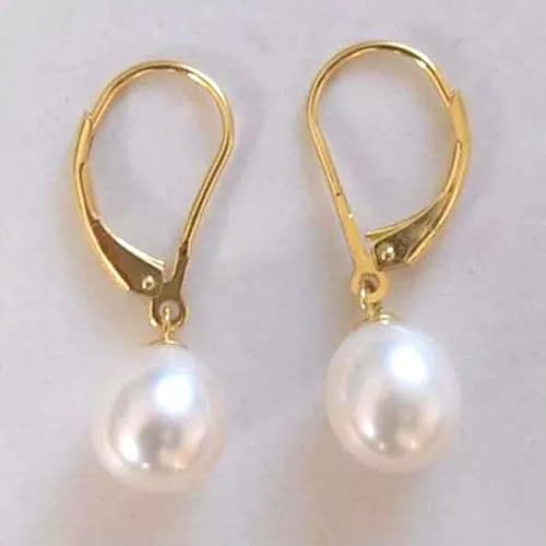 Echte 8–9 mm weiße Perle, 18 kgp Gelbgold plattiert, Brisur-Ohrringe mit Haken von Generic