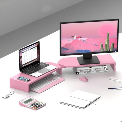 Eckständer für Computermonitore, Laptopständer für 2 Monitore, Verstellbarer Winkel, Massivholz, Schreibtischablage, Höhe 9 cm, 15 cm (Farbe: Stil A, Größe: 9 cm) von Generic