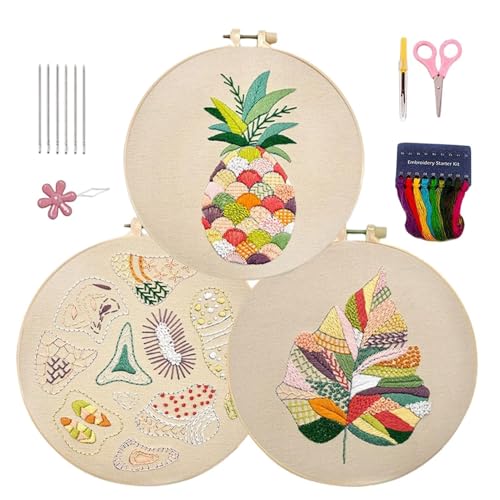 Einfache Sticksets für Anfänger, Stickset, 3 Sätze kreative Handstickerei | Nadelstich-Kits, Stickset für zu Hause, Anfänger-Sticksets für Erwachsene Einfache Sticksets für Anfänger, Stickset, 3 Sätze kreative Handstickerei | Nadelstich-Kits, Stickset für zu Hause, Anfänger-Sticksets für Erwachsene von Generic