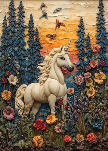 Einhorn Diamond Painting Erwachsene, Diamond Painting Wald Crystal Art Muster 5D DIY Quadratische Steine Vollbohrer Mosaik Bastelset Erwachsene für Deko Wohnzimmer, Geschenke 60 x 80 cm -bby25073R von Generic
